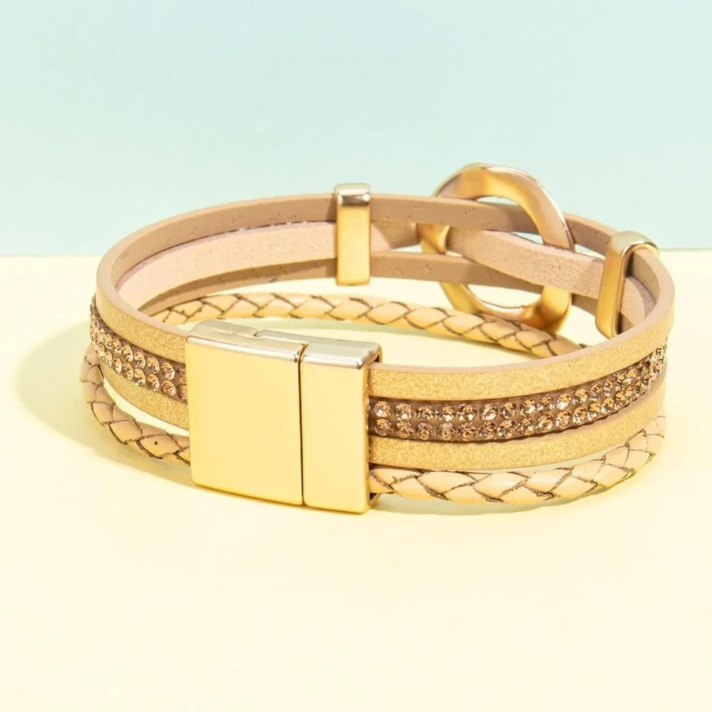 Leather Wrap Bracelet Multi-Layer Cuff Rhinestone Boho Jewelry Gift